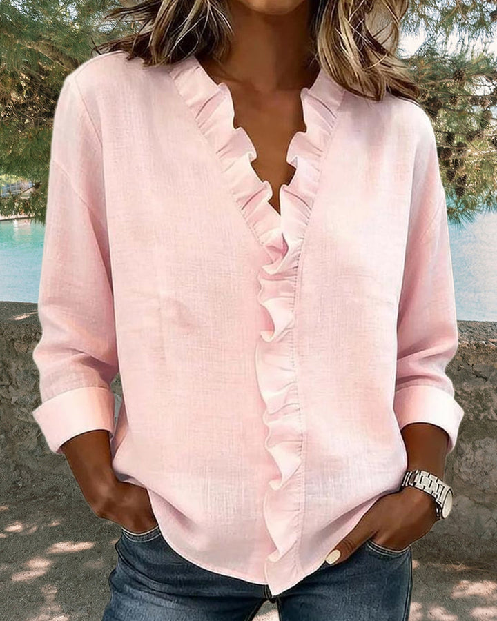 VERA™ | Verfijnde V-hals Blouse met delicate details
