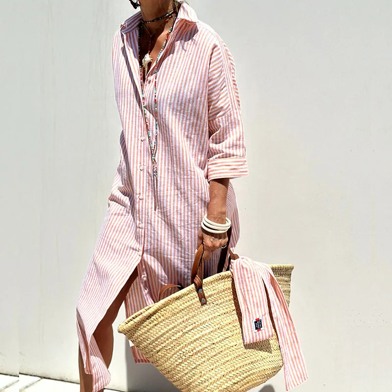Cerys - Elegant Striped Shirt Dress