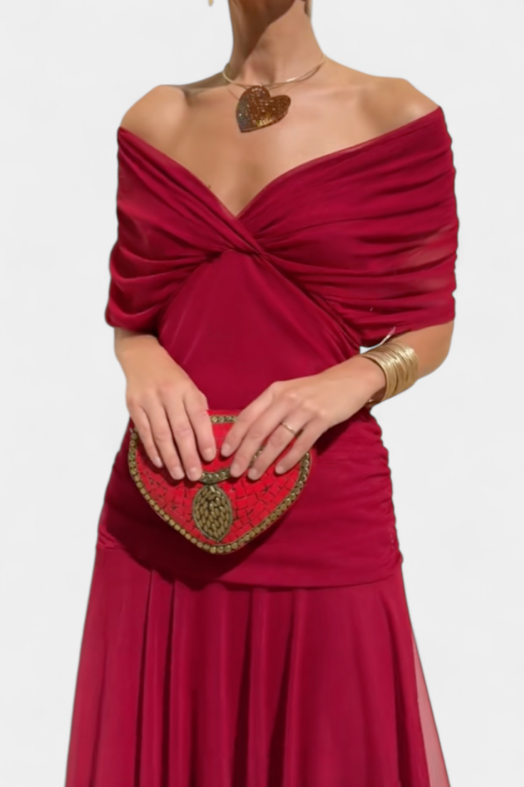 NAÍMA™ | Lange Elegante Jurk met V-Hals en Vloeiende Silhouet