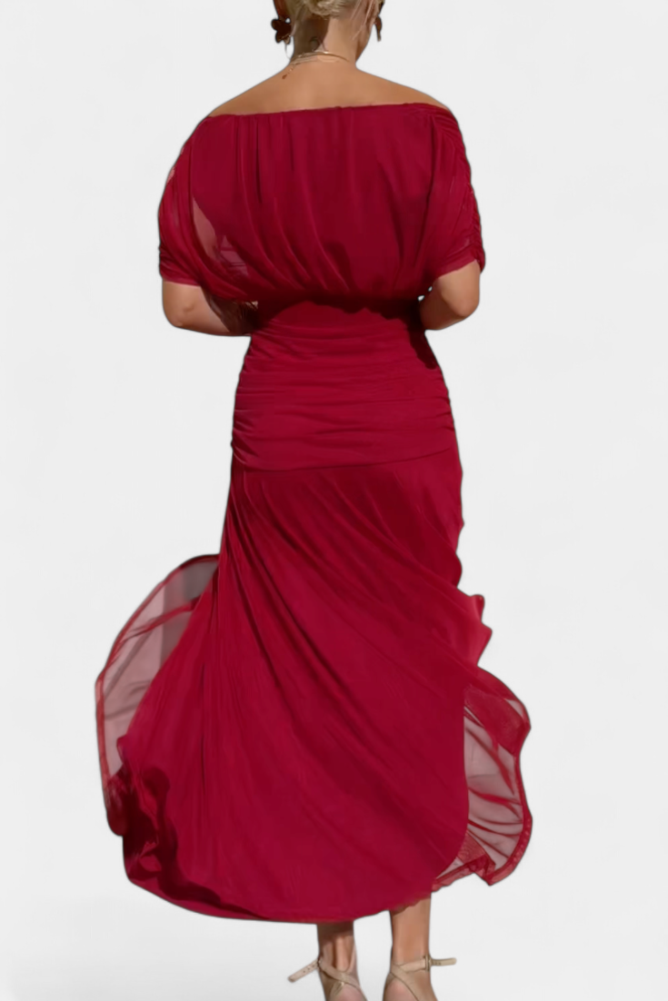 NAÍMA™ | Lange Elegante Jurk met V-Hals en Vloeiende Silhouet