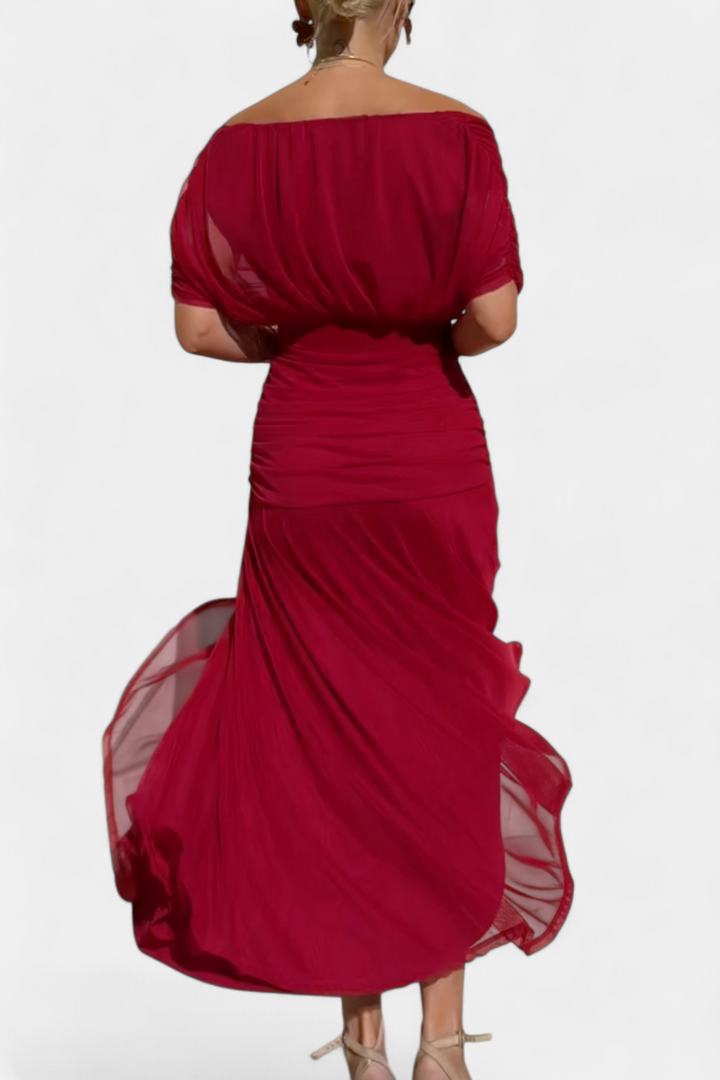 NAÍMA™ | Lange Elegante Jurk met V-Hals en Vloeiende Silhouet