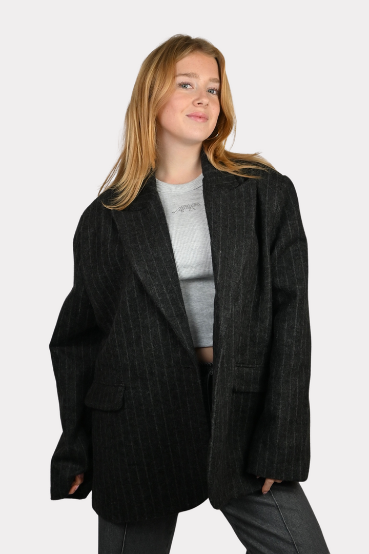 Striped vintage blazer - donker grijs