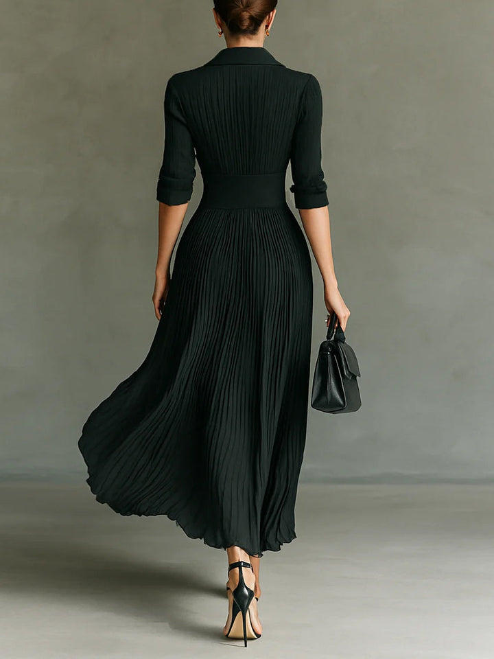 MIA | Lange geplooide jurk met revers en hoge taille