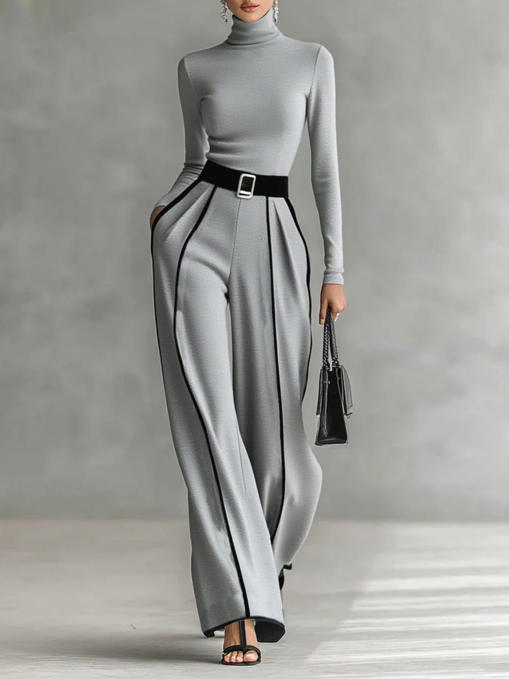 Solana™ | Set met lange mouwen coltrui en wijde broek met riem