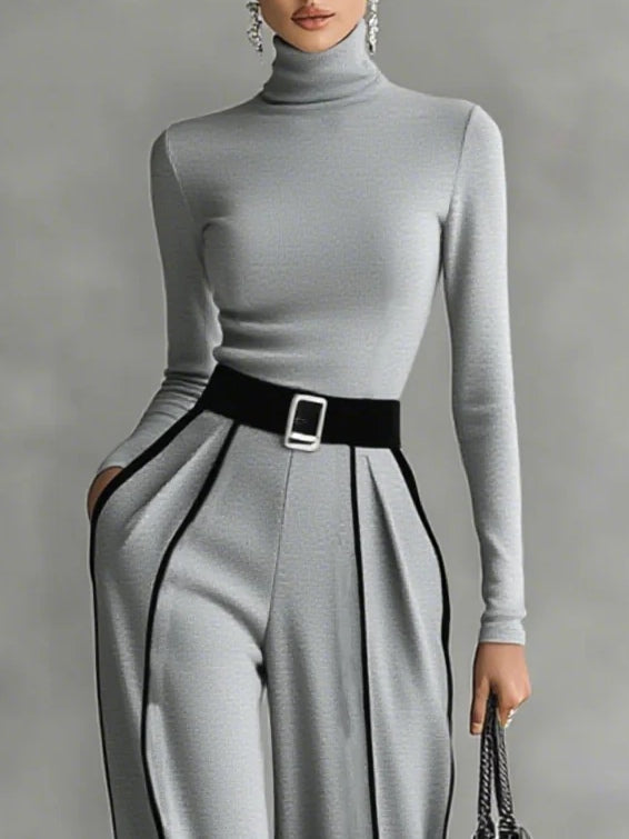 Solana™ | Set met lange mouwen coltrui en wijde broek met riem