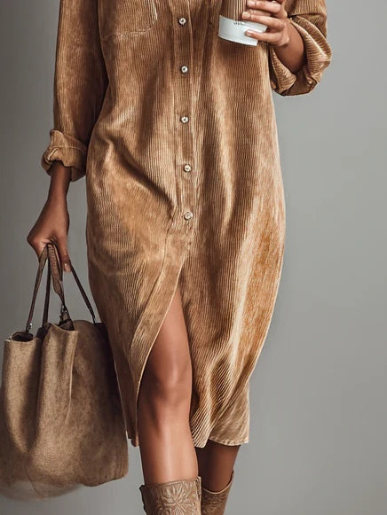 LINA | Losse midi corduroy jurk