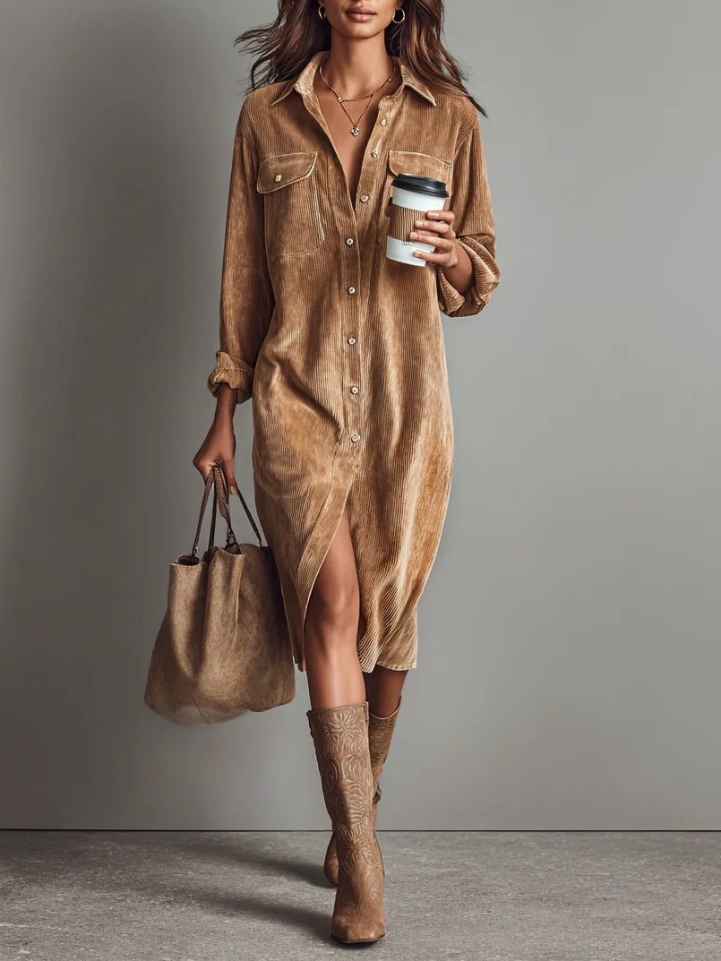 LINA | Losse midi corduroy jurk