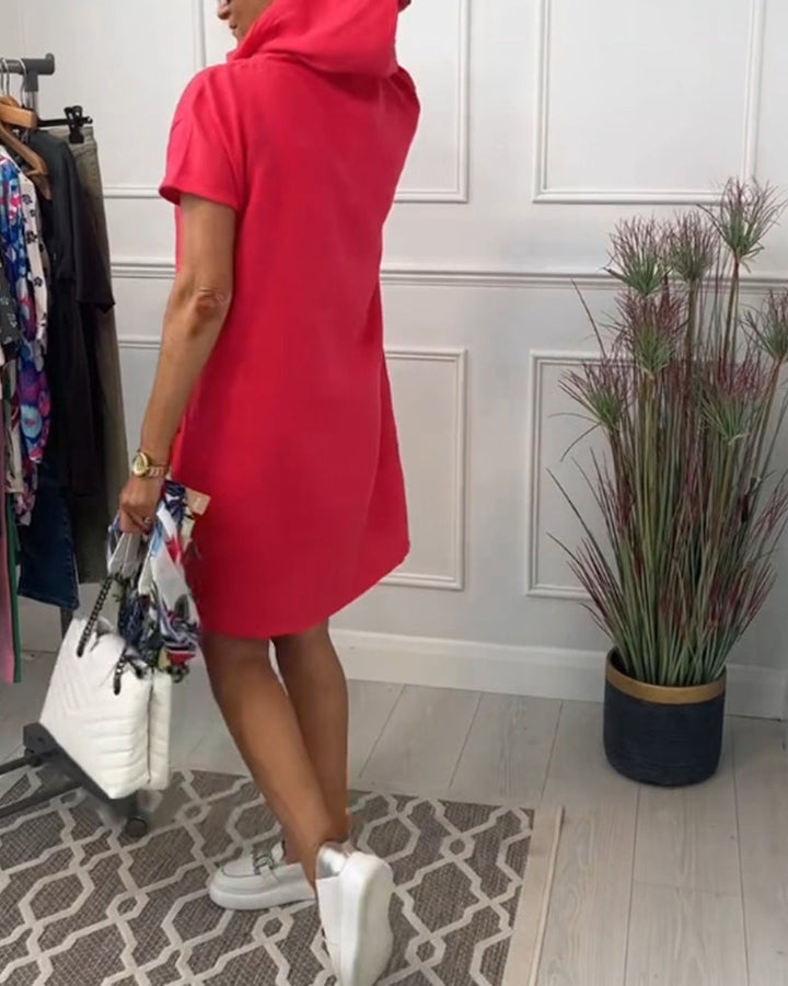 FARA | Casual Jurk met Kap en Korte Mouwen Perfect voor de Zomer