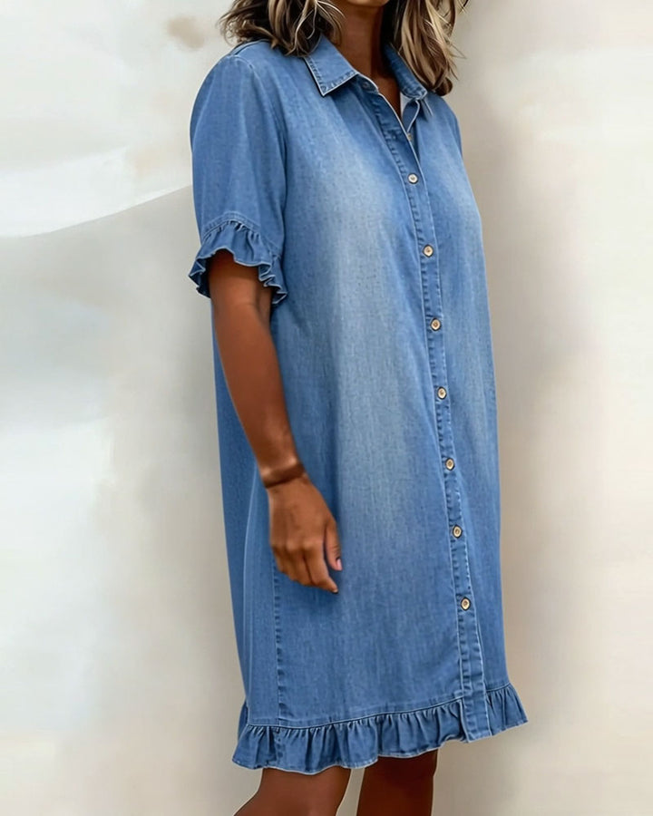 FIORA® | Comfortabel en stijlvolle denim jurk met Flatterende Rimpeling