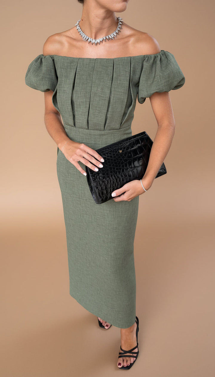 ANNEKE | Elegante Midi Jurk met Geaccentueerde Taille en Tijdloze Avondstijl
