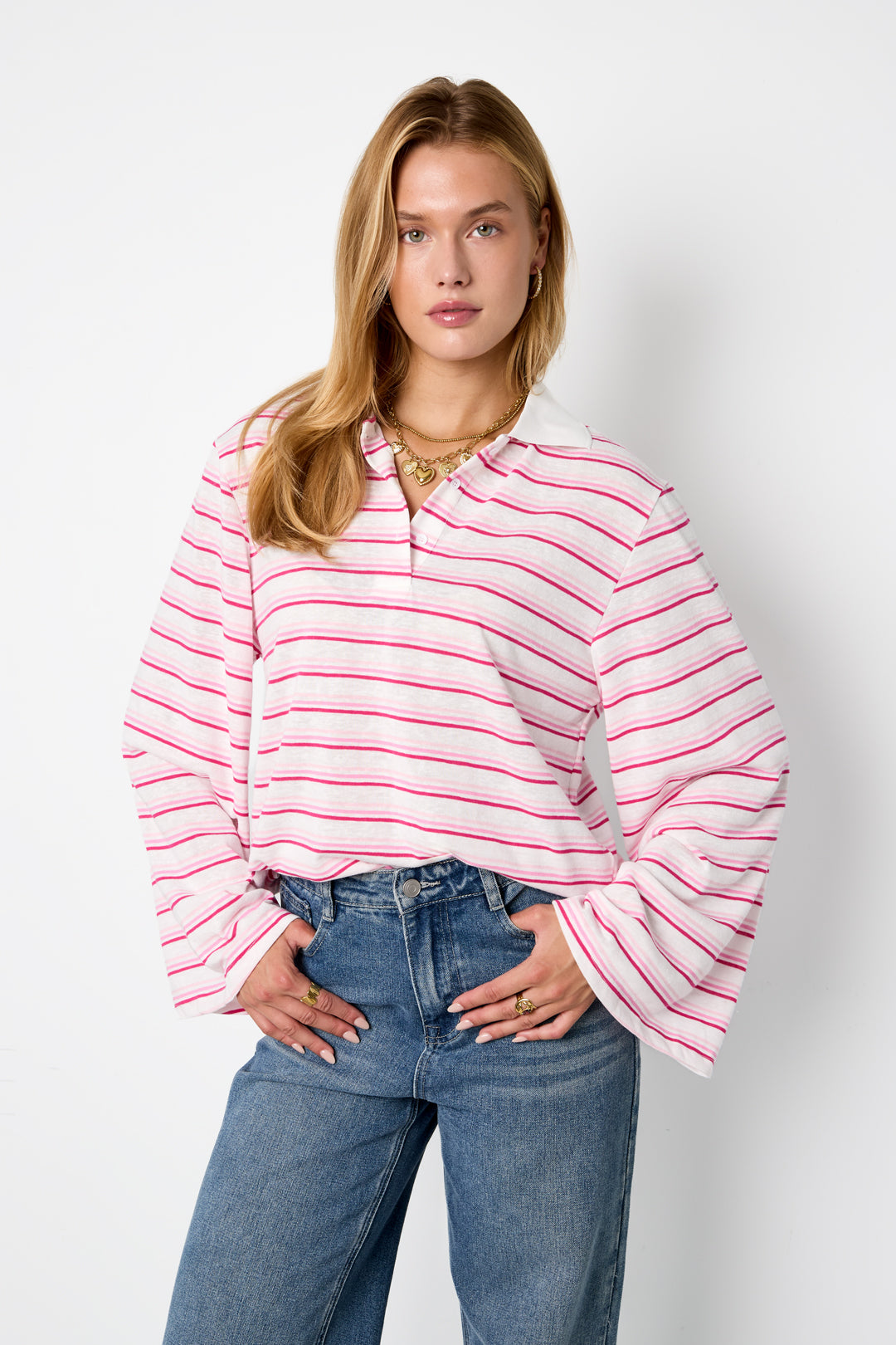 Gestreepte stretch polo set