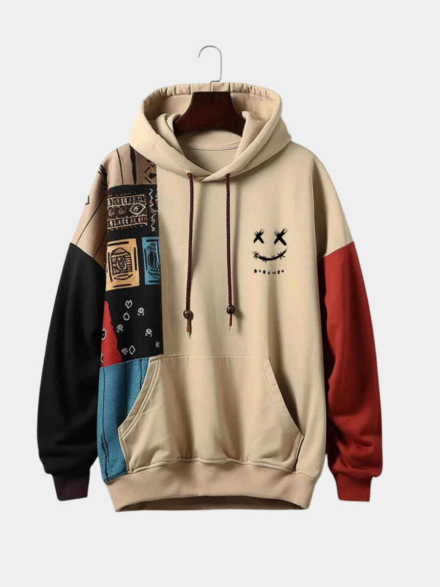 MARLO | Urban patchwork hoodie met statement-look en relaxte pasvorm voor elke dag