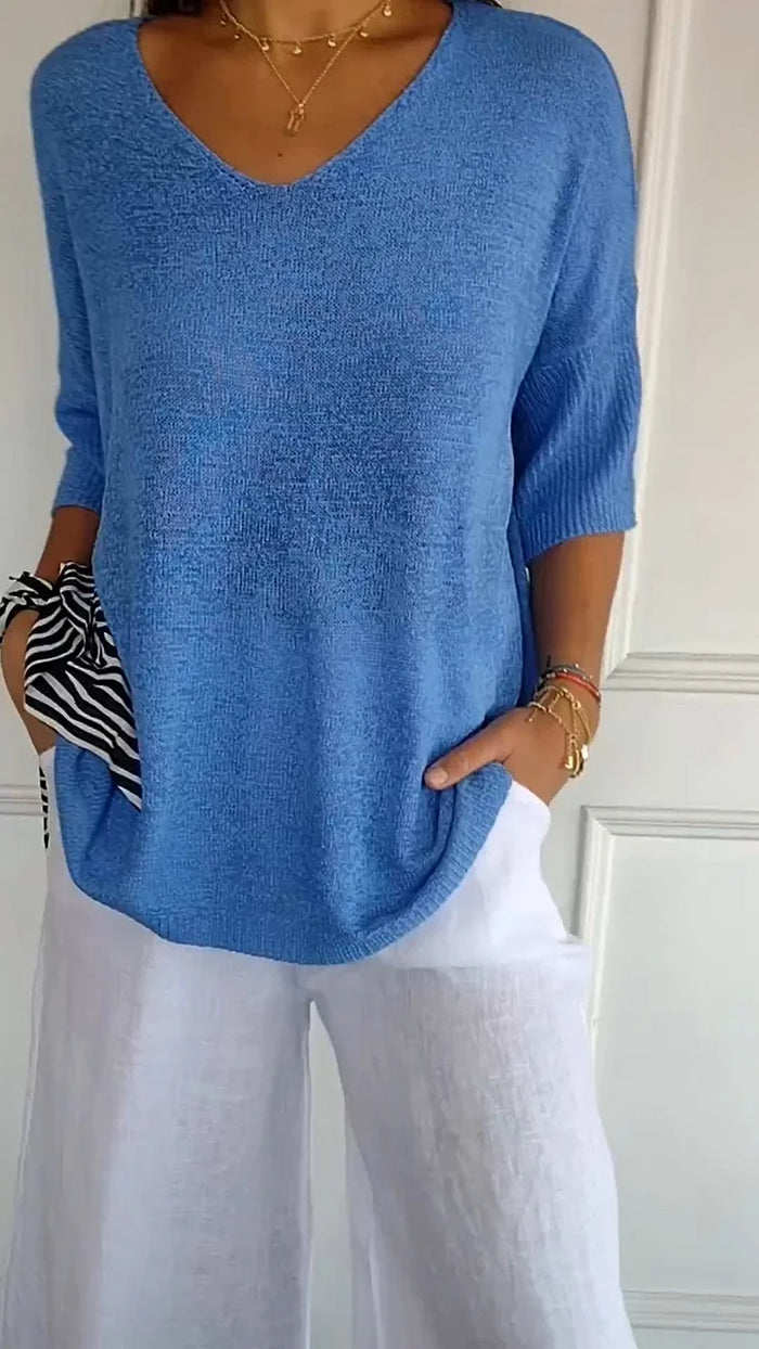 JADA | V-hals top met gebreid design