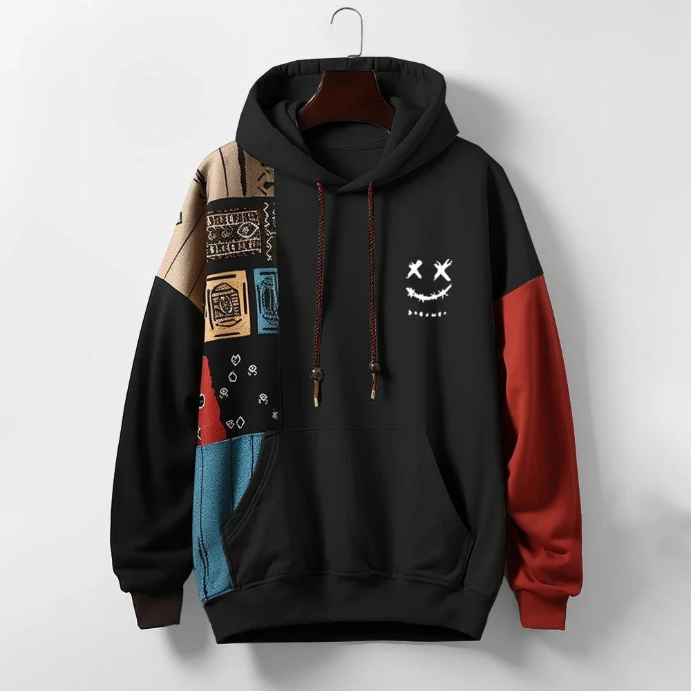 MARLO | Urban patchwork hoodie met statement-look en relaxte pasvorm voor elke dag