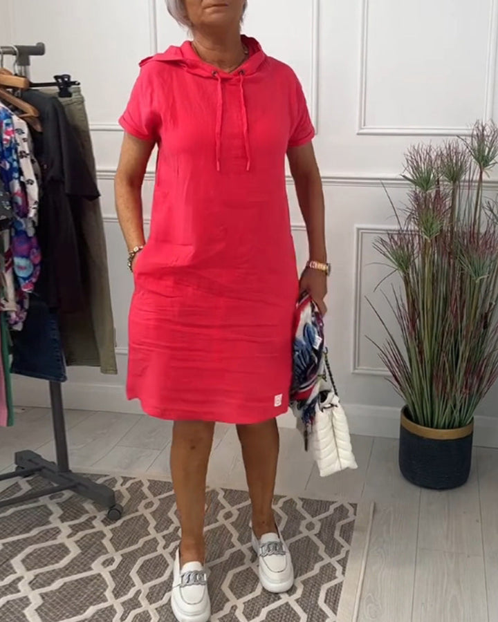 FARA | Casual Jurk met Kap en Korte Mouwen Perfect voor de Zomer