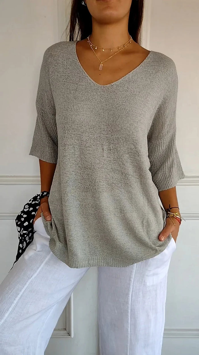 JADA | V-hals top met gebreid design