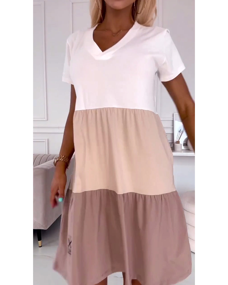 FIONA | Casual Zomerjurk met Korte Mouwen en Color Block Design