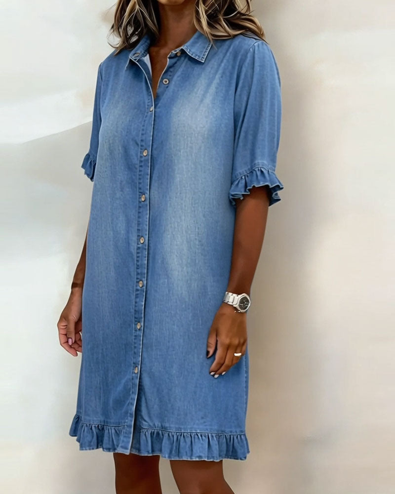 FIORA® | Comfortabel en stijlvolle denim jurk met Flatterende Rimpeling