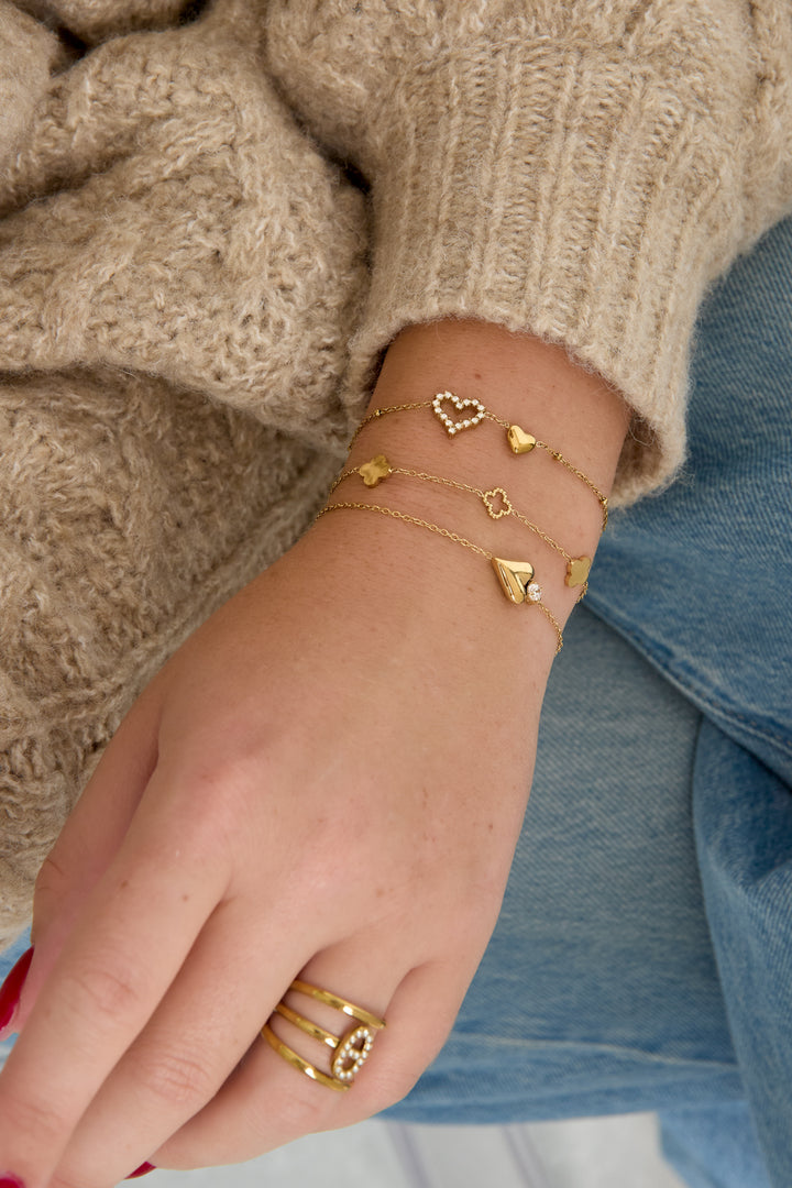 14K verguld roestvrijstalen bedelarmbanden met hartje, eenvoudige dagelijkse serie dames sieraden