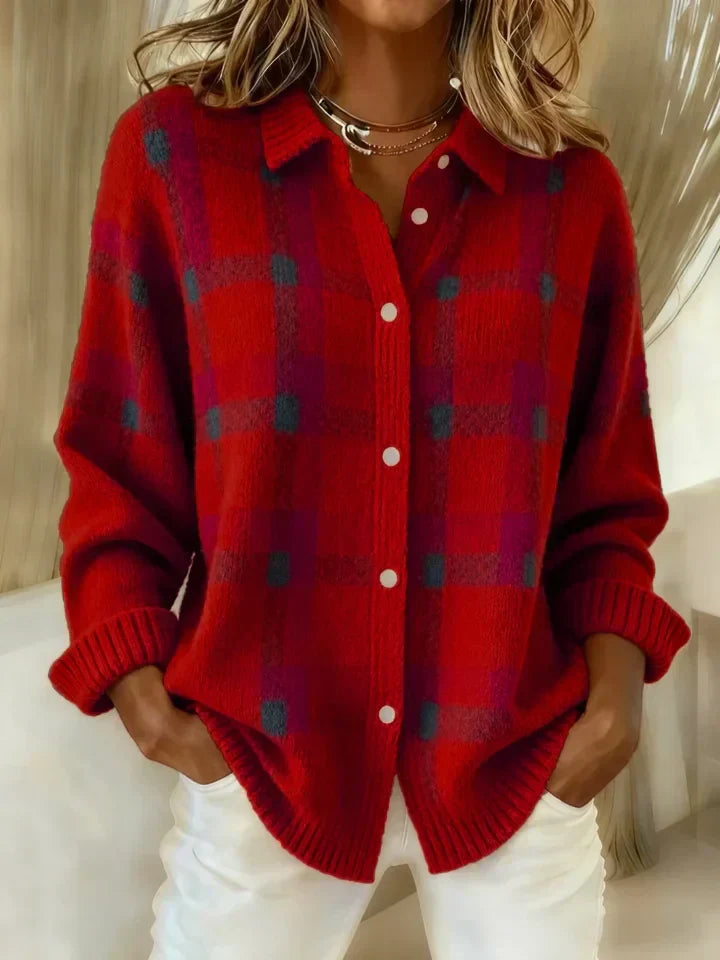 ANNETTA| Retro Geruit Casual Trui met Contrast