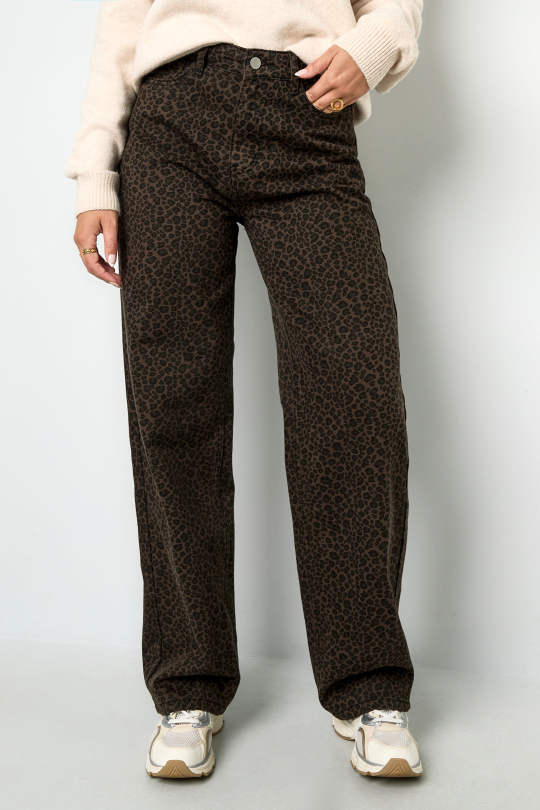 Geweven Katoen Vrouwen Rechte Broek Luipaardprint Herfst/Winter
