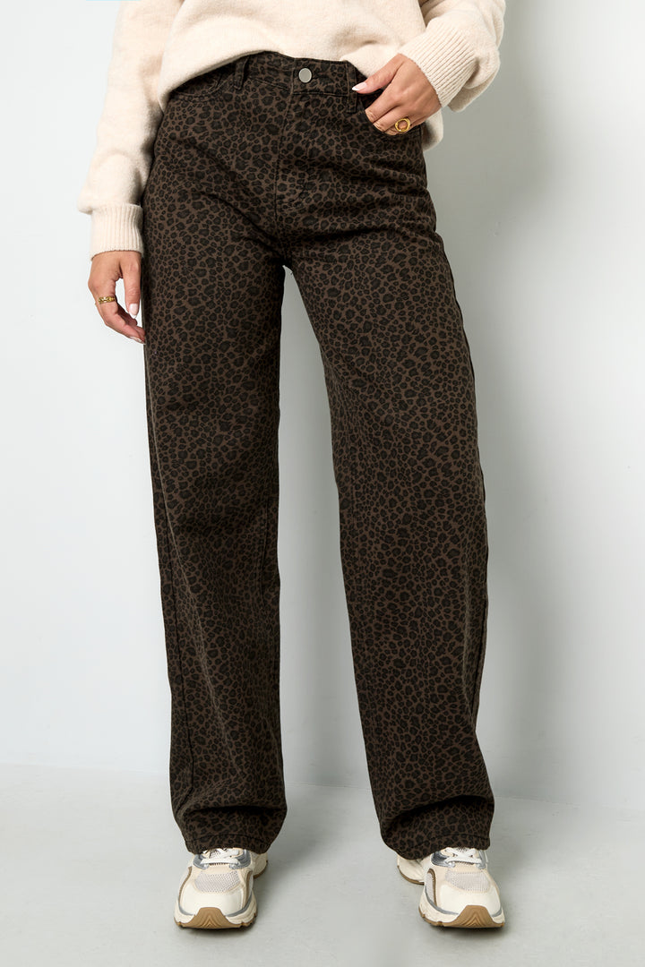 Geweven Katoen Vrouwen Rechte Broek Luipaardprint Herfst/Winter