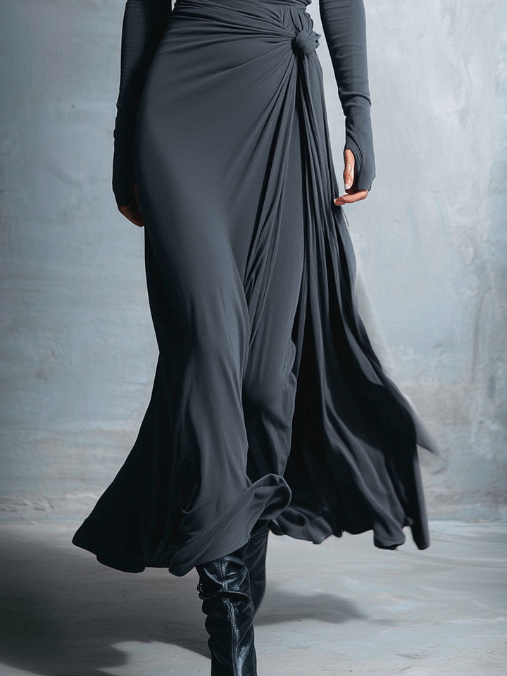 AMKE™ | Maxi Jurk met Tailleaccent en Vloeiende Elegantie voor Tijdloze Avonden