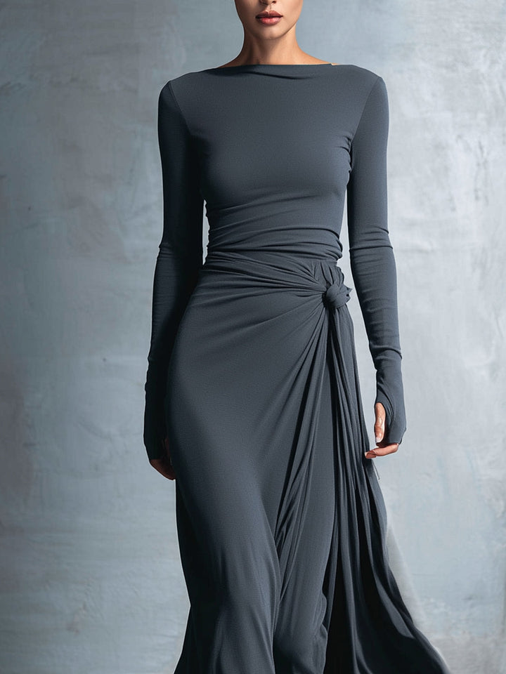 AMKE™ | Maxi Jurk met Tailleaccent en Vloeiende Elegantie voor Tijdloze Avonden