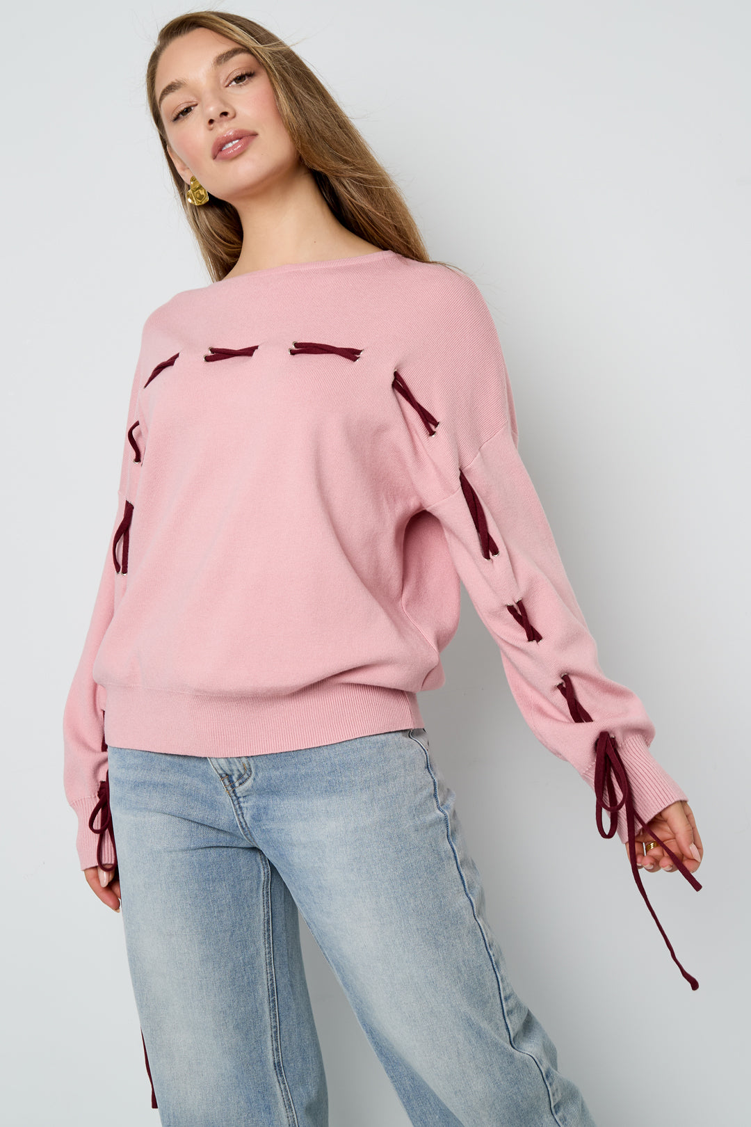Gebreide Viscose Dames Trui Casual Kleurcontrast