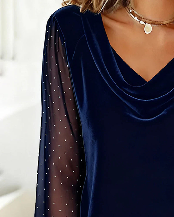 LORENA - Blouse met gedrapeerde kraag en semi-transparante panelen