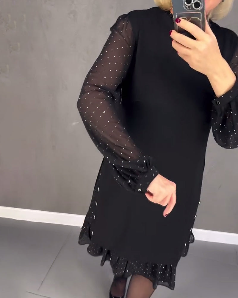 TINA | Elegante Jurk met Transparante Mouwen en Flatterende Snit voor Herfstgelegenheden