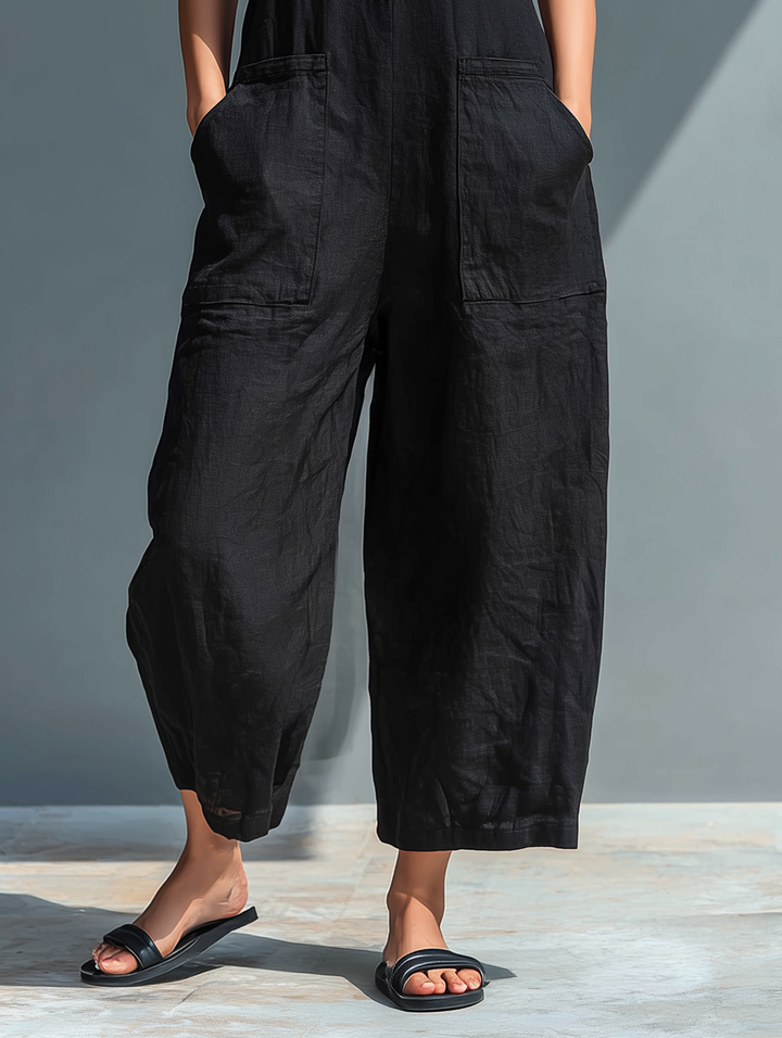 Nova™ | Mouwloze Linnen Jumpsuit met Knopen