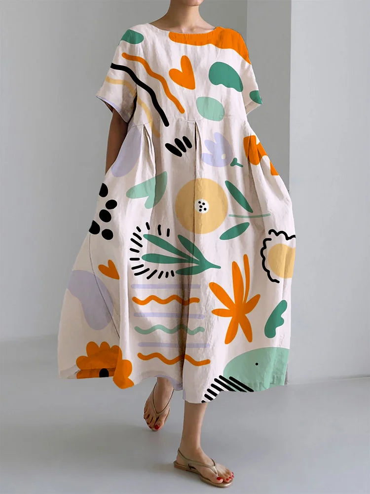 YONA | Lange Kleurige Jurk met Licht Comfort en Artistieke Print voor Unieke Zomerse Stijl