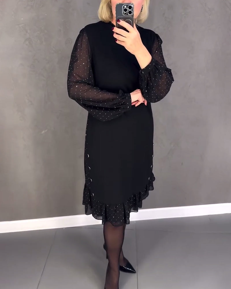 TINA | Elegante Jurk met Transparante Mouwen en Flatterende Snit voor Herfstgelegenheden