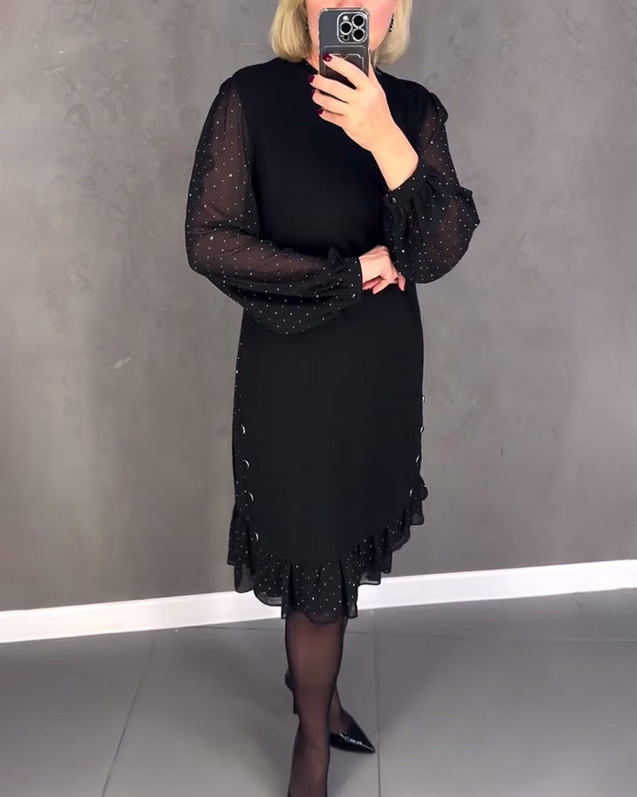 TINA | Elegante Jurk met Transparante Mouwen en Flatterende Snit voor Herfstgelegenheden