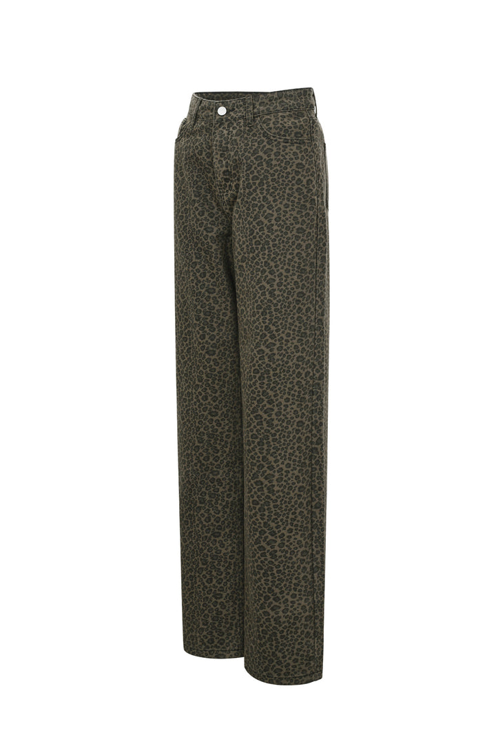 Geweven Katoen Vrouwen Rechte Broek Luipaardprint Herfst/Winter
