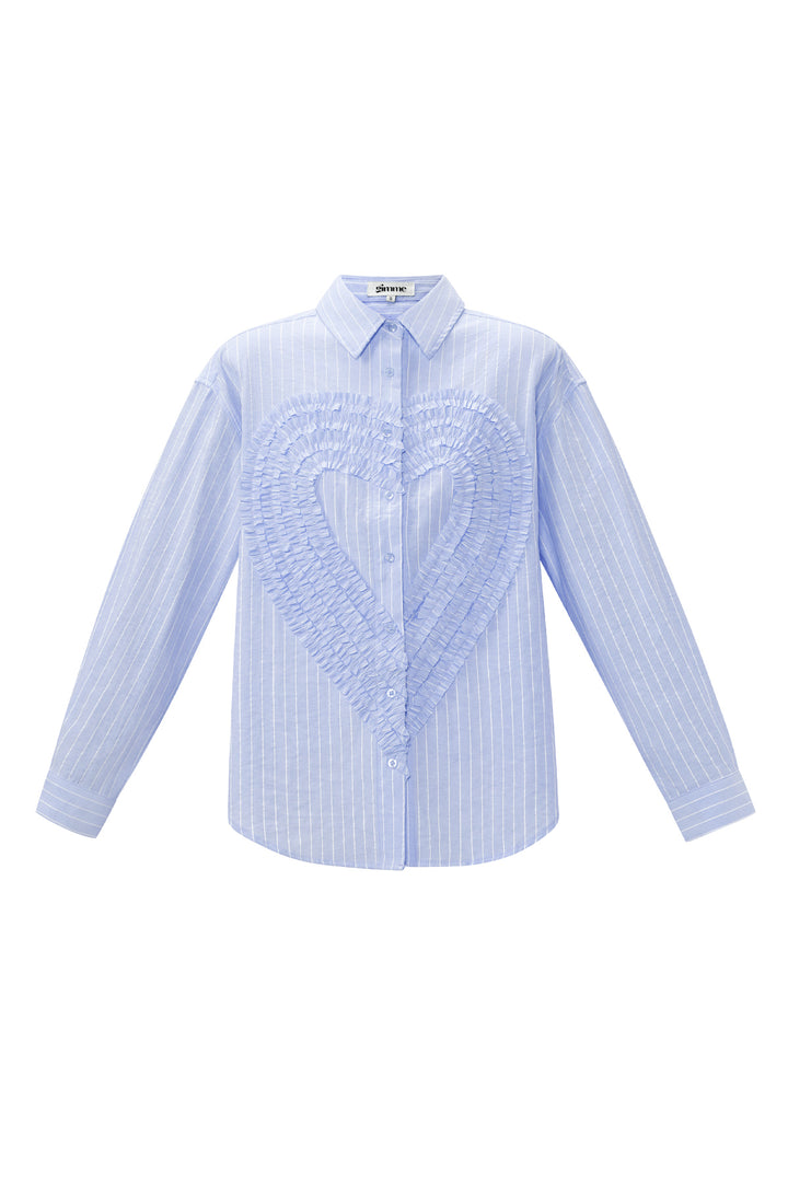 Cotton Woven Vrouwen Overhemd Casual Stripes Hart Ruffle Detail