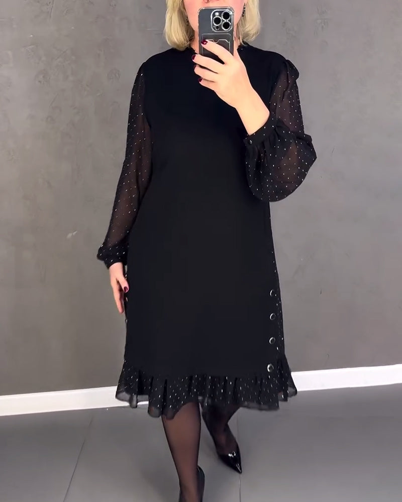 TINA | Elegante Jurk met Transparante Mouwen en Flatterende Snit voor Herfstgelegenheden