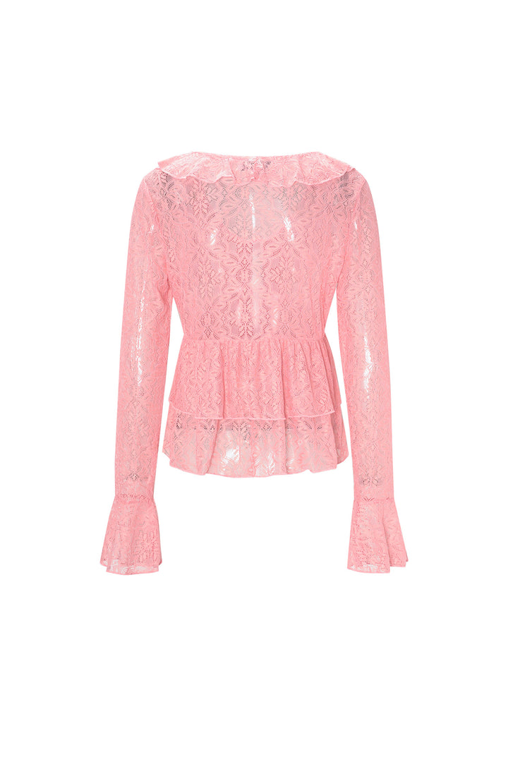 Geweven kant Dames Lange Mouwen Top Elegante Ruches