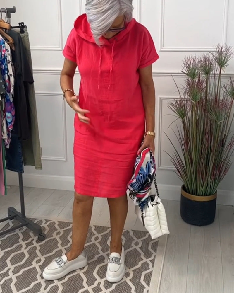 FARA | Casual Jurk met Kap en Korte Mouwen Perfect voor de Zomer