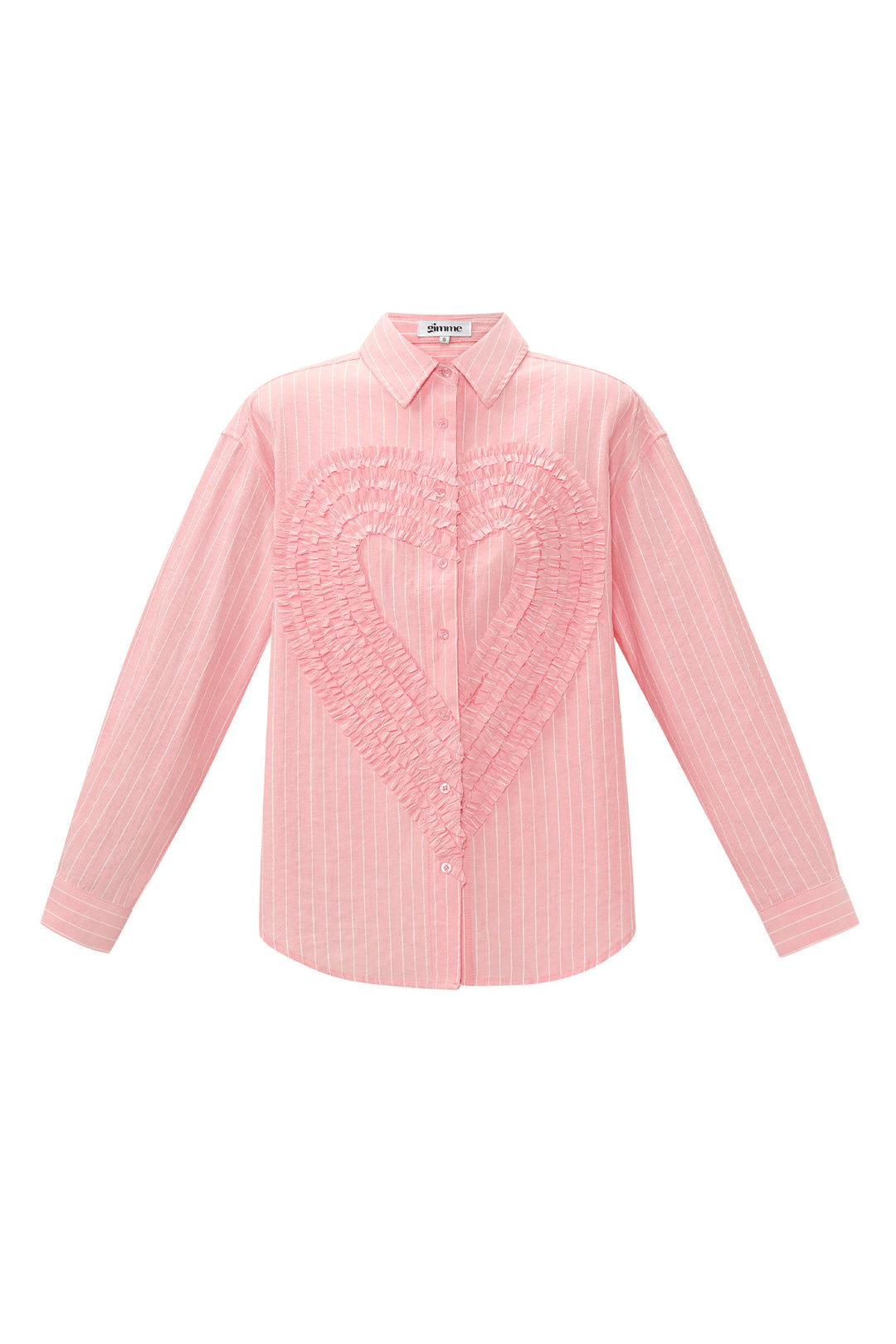 Cotton Woven Vrouwen Overhemd Casual Stripes Hart Ruffle Detail