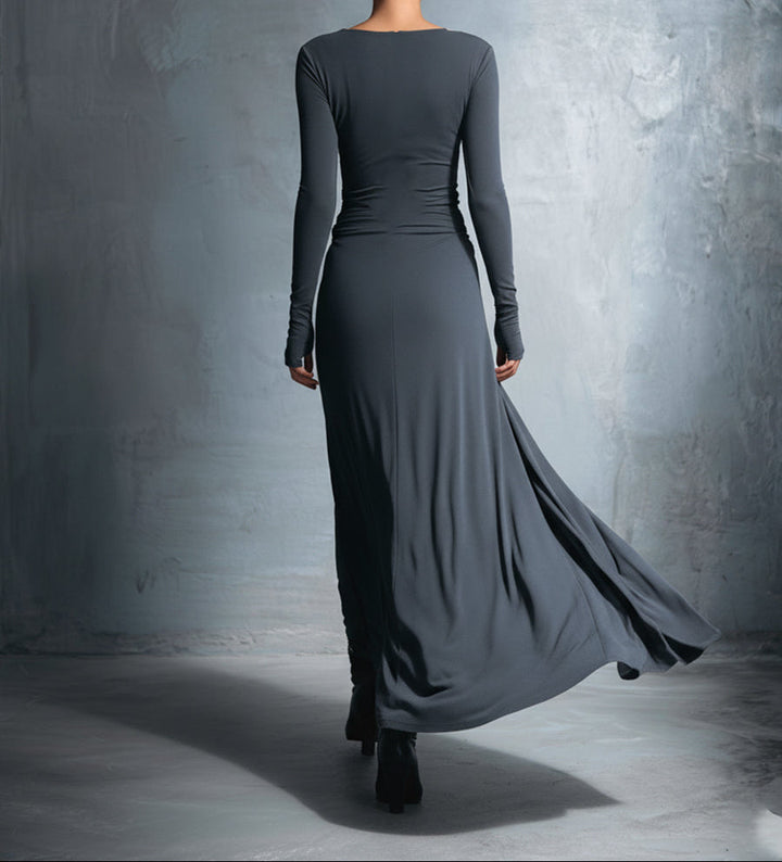 AMKE™ | Maxi Jurk met Tailleaccent en Vloeiende Elegantie voor Tijdloze Avonden