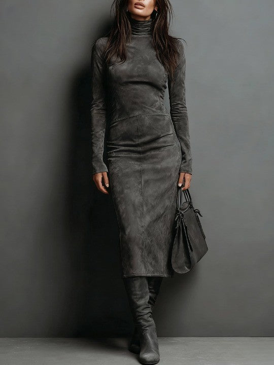 LORETTE | Lange midi jurk bruin