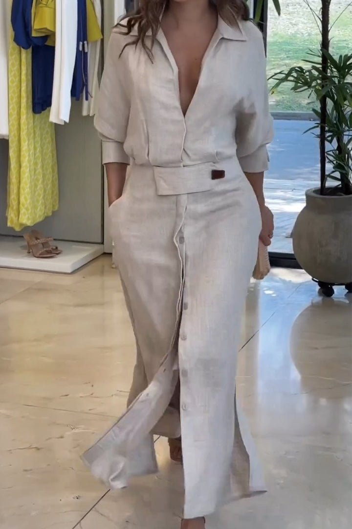 BELLA | Maxidress Elegante met V-hals en Vloeiende Snit voor de Chic Zomer