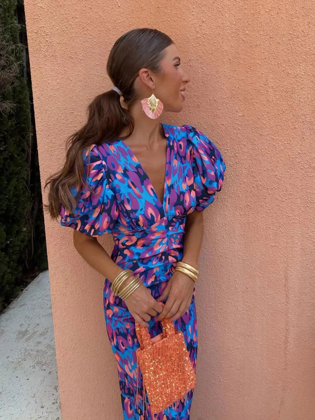 Laluna | Colourful Dress with Pleated Sleeves