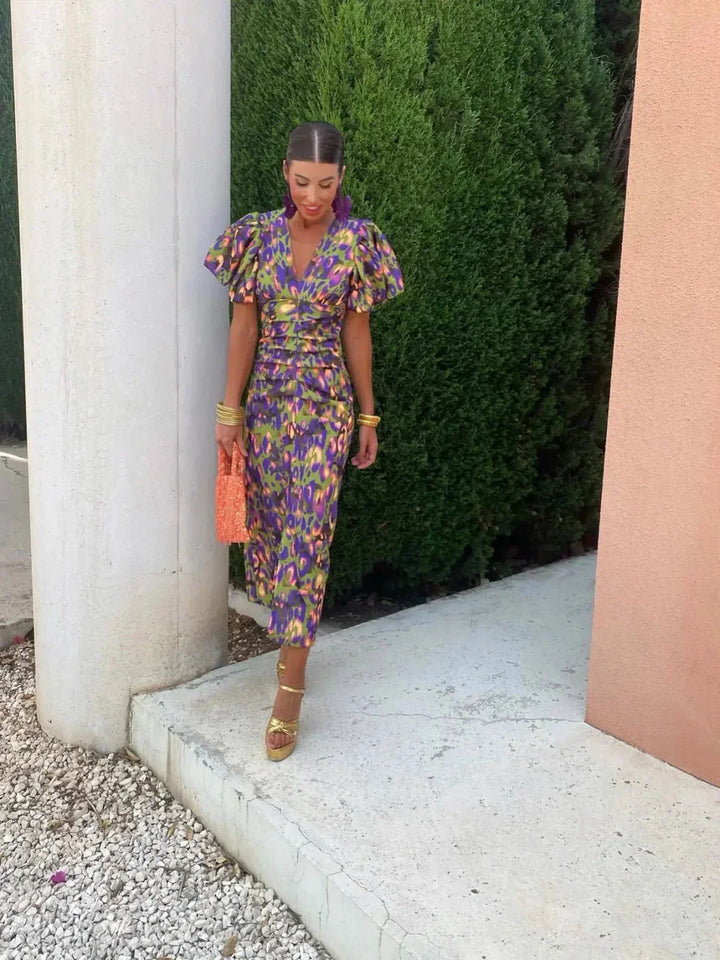 Laluna | Colourful Dress with Pleated Sleeves
