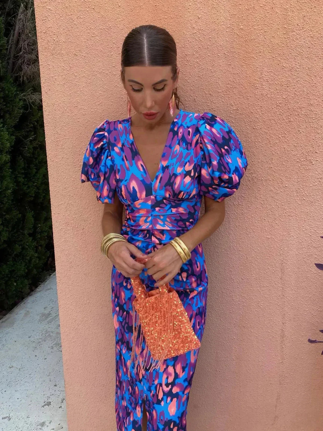 Laluna | Colourful Dress with Pleated Sleeves