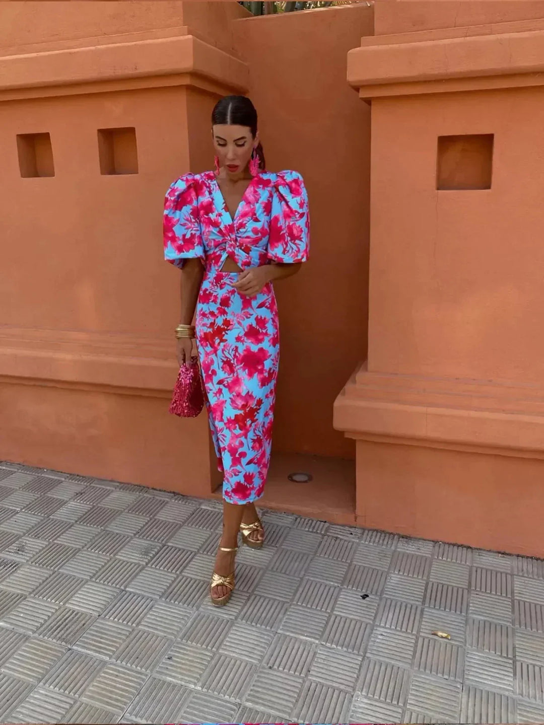 Laluna | Colourful Dress with Pleated Sleeves