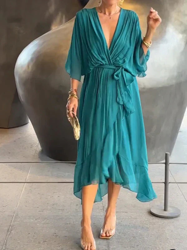 GINA | Lange Elegante Jurk met Vrouwelijke Halslijn