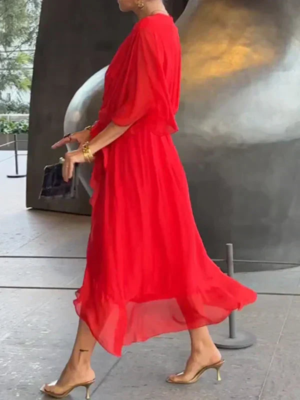 GINA | Lange Elegante Jurk met Vrouwelijke Halslijn